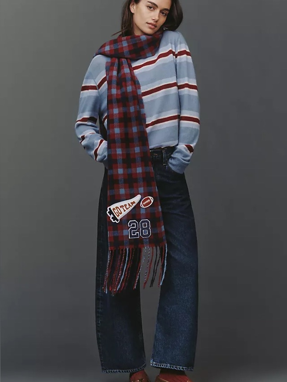 Daily practice Plaid Patch Scarf in Red and Blue